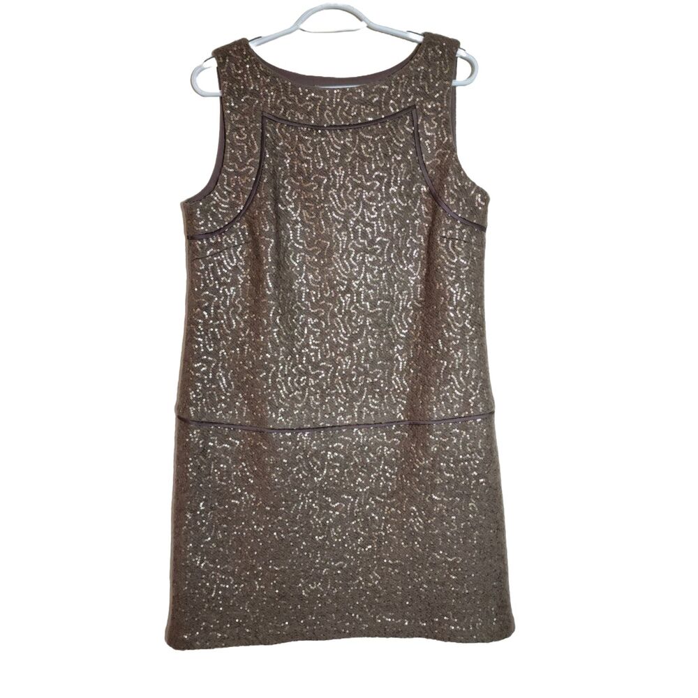 NWT Ann Taylor LOFT Wool Blend Sequin Shift Dress Beige Sleeveless Size 10